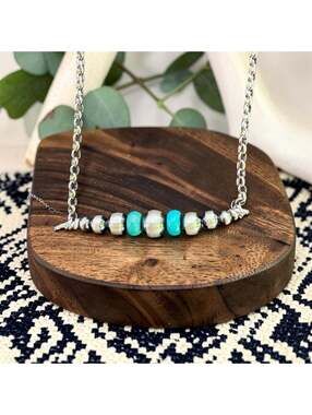 18" AAA Grade Campitos Bar Necklace w/ Sterling Silver Navajo Style Pearls